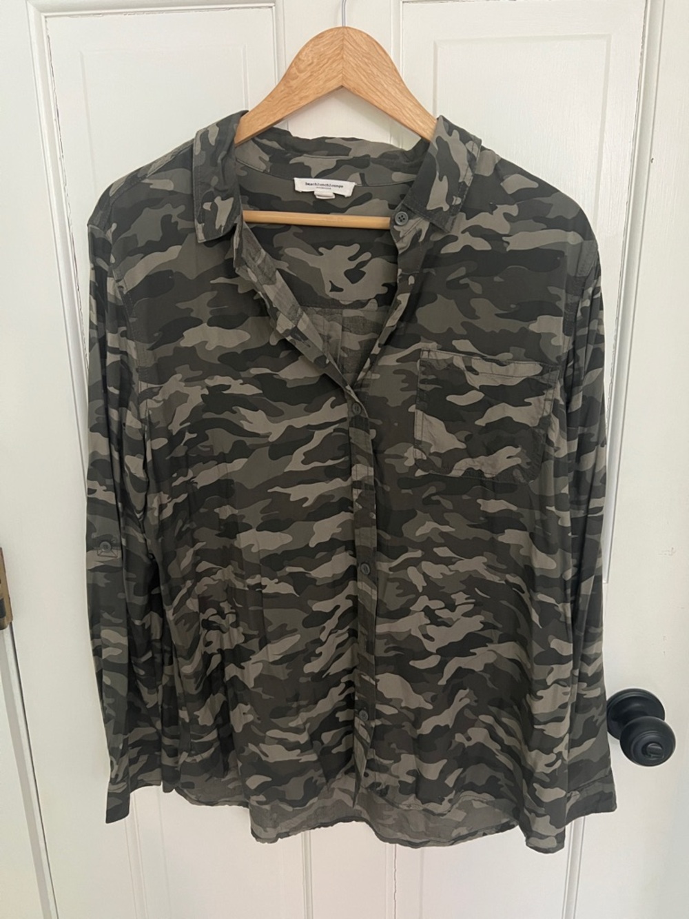 beachlunchlounge Camouflage Button-Down Shirt - Olive Green/Gray